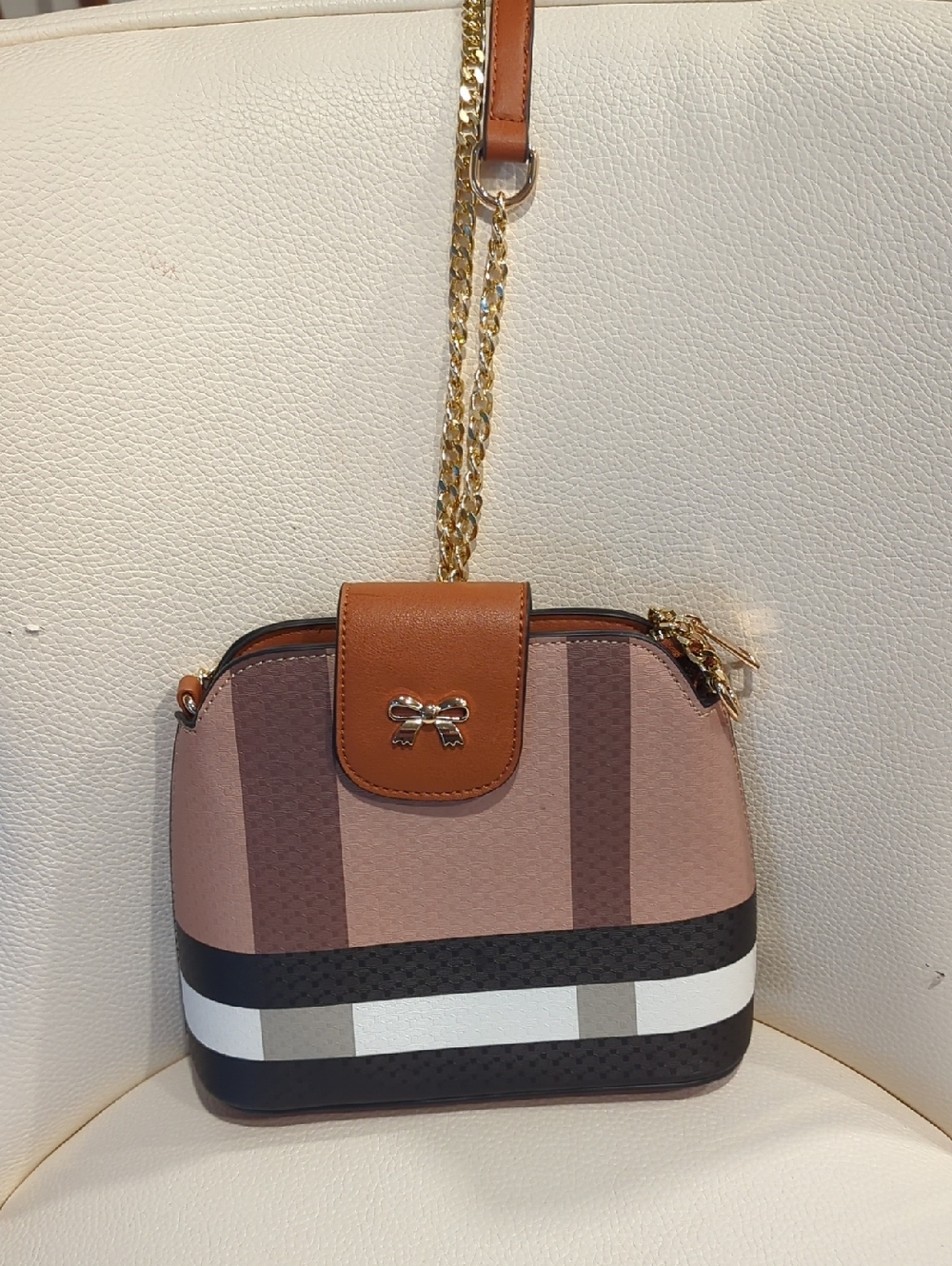 Stylish Brown & Black Crossbody Bag with Gold Chain